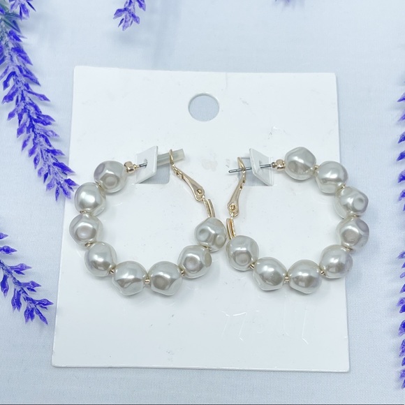 H&M Jewelry - H&M NEW Gray Faux Pearl Beaded Hoop Earrings